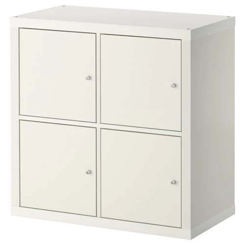 Стеллаж 4 ячейки с дверцами - IKEA KALLAX, 77х77 см, белый, КАЛЛАКС ИКЕА (изображение №1)