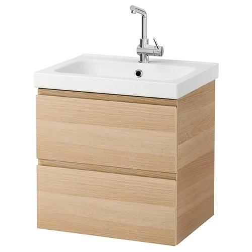 Шкаф для раковины с 2 ящиками - IKEA GODMORGON/ODENSVIK, 60x49x64 см, под беленый дуб ГОДМОРГОН/ОДЕНСВИК ИКЕА (изображение №1)