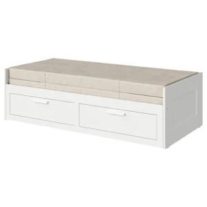 Каркас кровати-кушетки c 2 ящиками и 2 матрасами - IKEA BRIMNES/VANNAREID, 80х200 см, белый, БРИМНЭС/БРИМНЕС ИКЕА