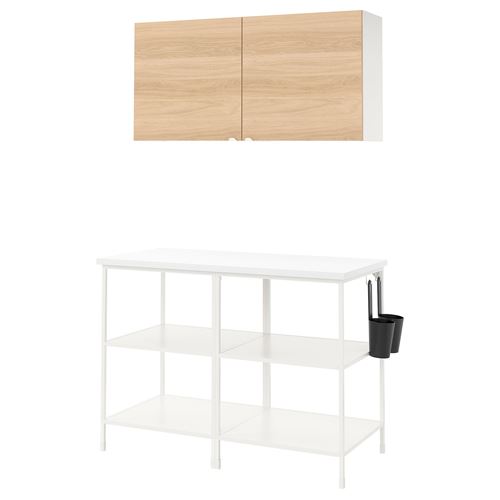 Комбинация для хранения - IKEA ENHET, 123х63.5х207 см, белый/дуб, ЭНХЕТ ИКЕА