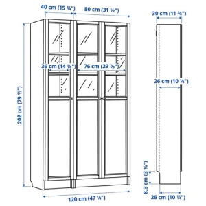 Книжный шкаф с дверцей - BILLY/OXBERG IKEA/ БИЛЛИ/ОКСБЕРГ ИКЕА, 30х120х202 см, белый