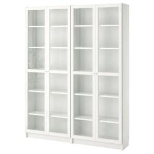 Книжный шкаф со стеклянной дверцей - BILLY/OXBERG IKEA/ БИЛЛИ/ОКСБЕРГ ИКЕА, 30х160х202 см, белый