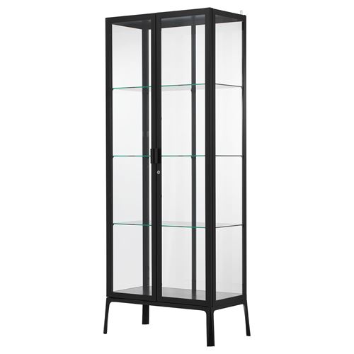 Шкаф состеклянными дверцами  - MILSBO IKEA/ МИЛСБО ИКЕА, 73x175х42 см, черный/прозрачный