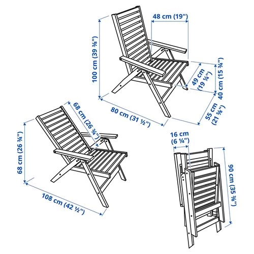 Садовое кресло/регулируемая спинка, складной - IKEA APPLARO/ÄPPLARÖ, 100x80x63см, коричневый/светло-коричневый, ЭПЛАРО ИКЕА (изображение №7)