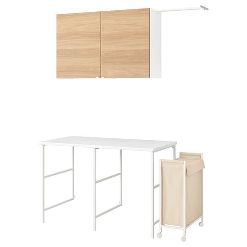 омбинация стеллажей для прачечной и ванной - ENHET IKEA/ ЭНХЕТ ИКЕА,139x63,5, белый/бежевый