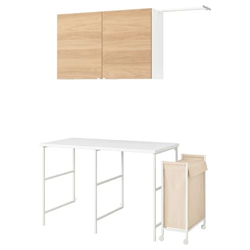 омбинация стеллажей для прачечной и ванной - ENHET IKEA/ ЭНХЕТ ИКЕА,139x63,5, белый/бежевый (изображение №1)