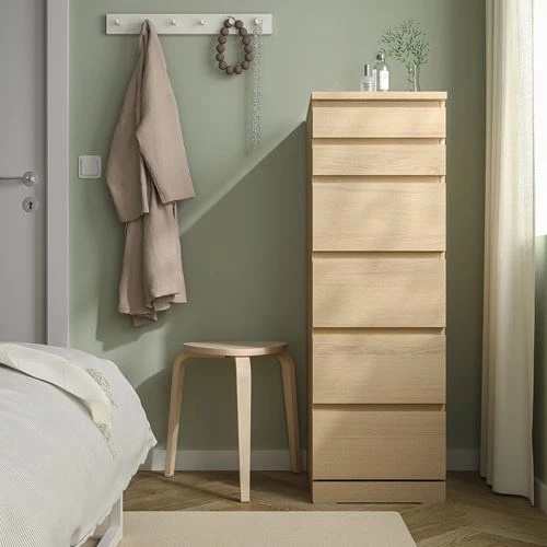 Комод с 6 ящиками - IKEA MALM, 123х40х48 см, дубовый шпон, беленый МАЛЬМ ИКЕА (изображение №4)