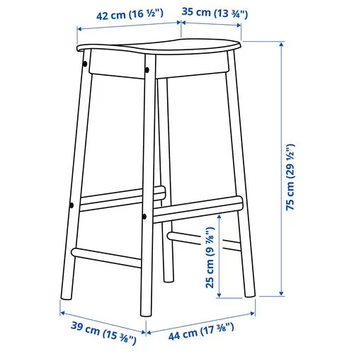 Барный стул - IKEA RÖNNINGE/РЁННИНГЕ ИКЕА, 39х44х75 см ,  береза (изображение №8)