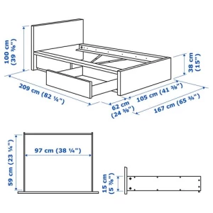 Каркас кровати с 2 ящиками для хранения - IKEA MALM/LINDBАDEN/LINDBÅDEN, 90х200 см, дубовый шпон, беленый МАЛЬМ/ЛИНДБАДЕН ИКЕА