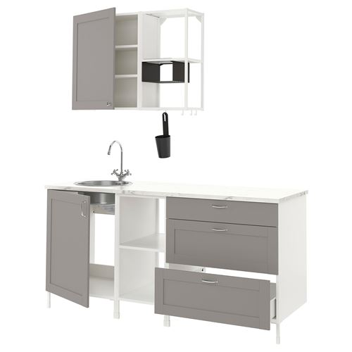 Угловая кухонная комбинация - ENHET IKEA/ ЭНХЕТ ИКЕА, 183x63,5x222 см,  белый/серый