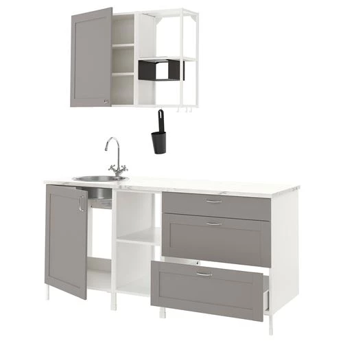 Угловая кухонная комбинация - ENHET IKEA/ ЭНХЕТ ИКЕА, 183x63,5x222 см,  белый/серый (изображение №1)