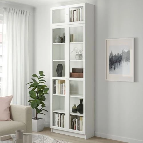 Книжный шкаф со стеклянной дверцей - BILLY/OXBERG IKEA/БИЛЛИ/ОКСБЕРГ ИКЕА, 30х80х237 см, белый (изображение №2)