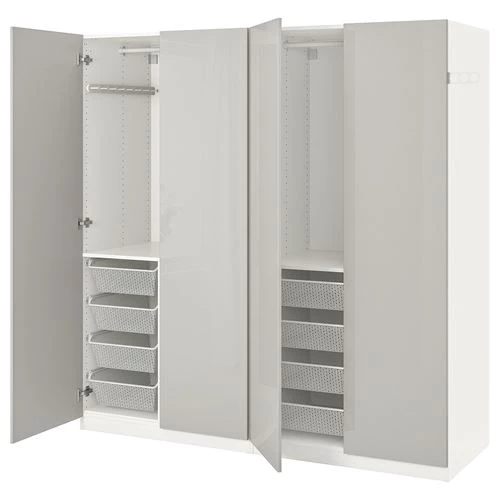 Платяной шкаф - IKEA PAX/FARDAL, 200x60x201 см, белый / глянцевый светло-серый ПАКС/ФАРДАЛЬ ИКЕА (изображение №1)