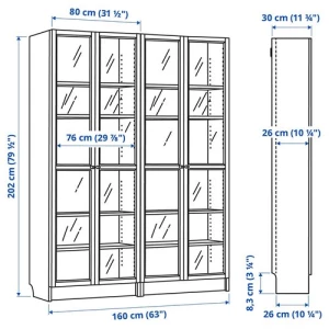 Книжный шкаф со стеклянной дверцей - BILLY/OXBERG IKEA/ БИЛЛИ/ОКСБЕРГ ИКЕА, 30х160х202 см, белый