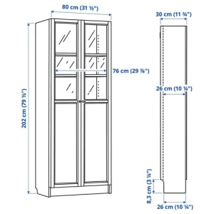 Книжный шкаф с дверцей - BILLY/OXBERG IKEA/ БИЛЛИ/ОКСБЕРГ ИКЕА, 30х80х202 см, белый