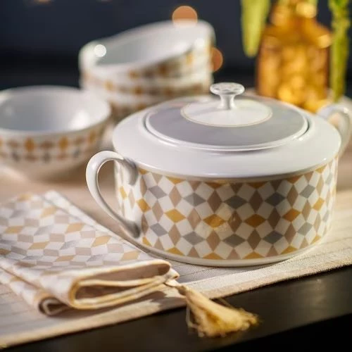 Сервировочная миска с крышкой - IKEA GOKVALLA/GOKVÄLLÅ, белый/бежевый ИКЕА (изображение №2)