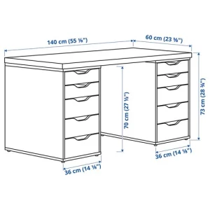 Письменный стол с ящиками - IKEA MITTCIRKEL/ADILS, 140х60 см, сосна/белый, МИТЦИРКЕЛЬ/АДИЛЬС ИКЕА