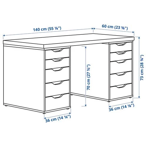 Письменный стол с ящиками - IKEA LAGKAPTEN/ALEX, 140x60 см, белый/черно-коричневый, АЛЕКС/ЛАГКАПТЕН ИКЕА (изображение №4)