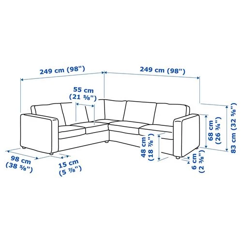 Диван угловой 4-местный - IKEA VIMLE, 249/249х98х83 см, бежевый, ВИМЛЕ ИКЕА (изображение №10)