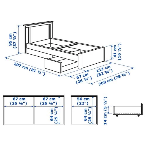 Кровать - SONGESAND/LÖNSET /LОNSET IKEA/ САГСТУА / ЛОНСЕТ ИКЕА, 120x200 см, белый (изображение №9)