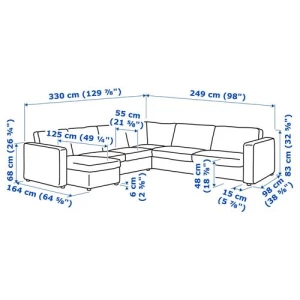 Диван угловой 4-местный - IKEA VIMLE, 330/249х98/164х83 см, черный, ВИМЛЕ ИКЕА