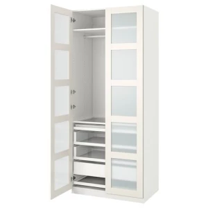 Гардероб - IKEA PAX/BERGSBO/ПАКС/БЕРГСБУ ИКЕА, 100x60x236 см, белый из матового стекла