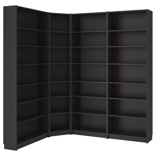 Угловой книжный шкаф - BILLY IKEA/БИЛЛИ ИКЕА, 28х135/215х237 см, чёрный (изображение №1)