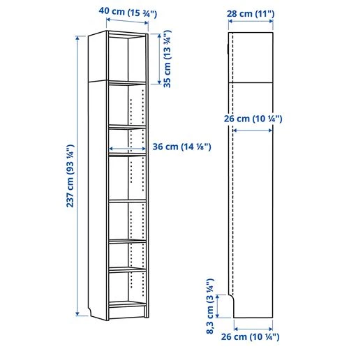 Открытый книжный шкаф - BILLY IKEA/БИЛЛИ ИКЕА, 28х40х237 см, коричневый (изображение №3)