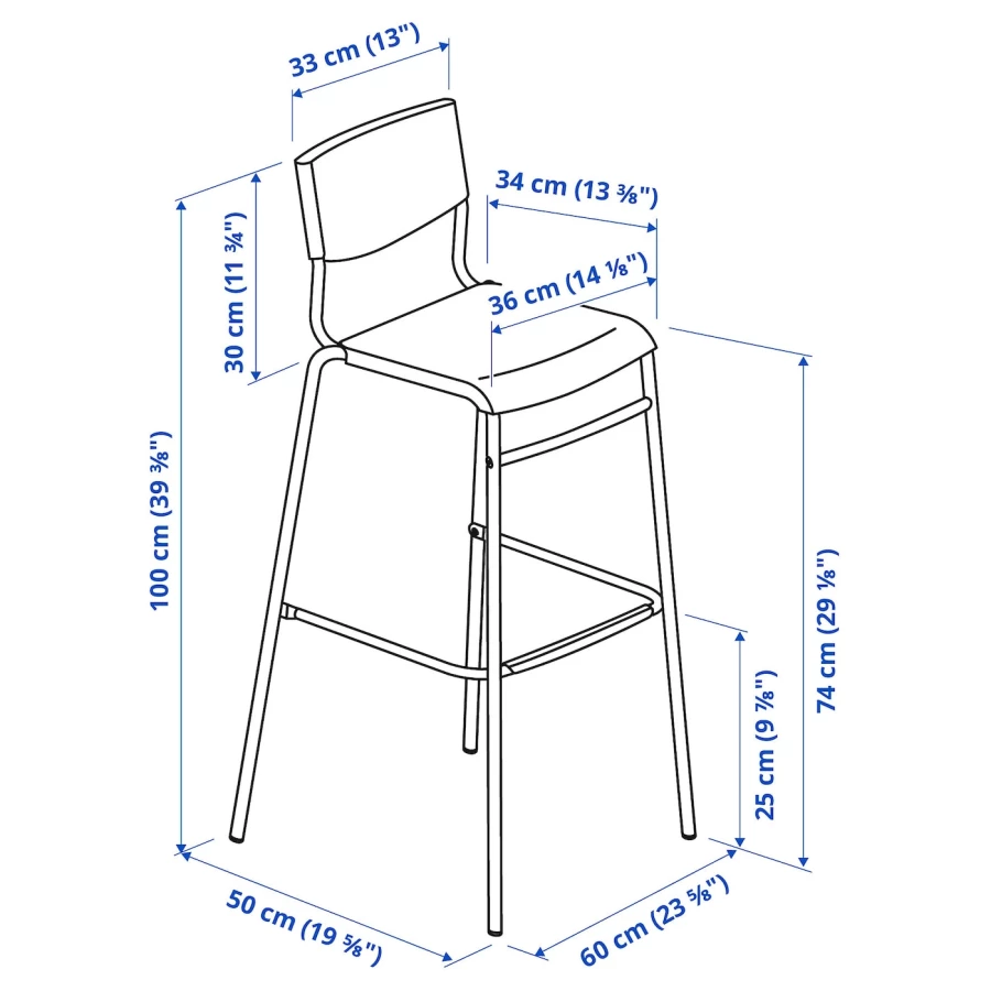 Барный стул - IKEA STIG/СТИГ ИКЕА , 60х50х100 см , черный (изображение №10)