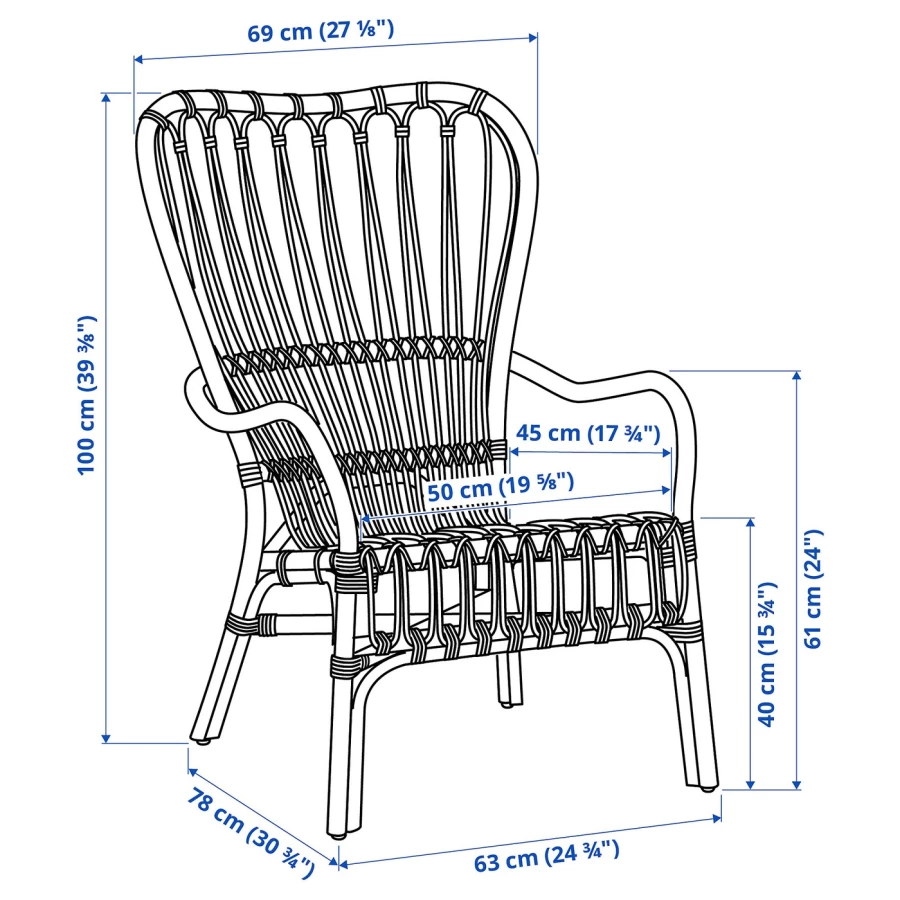 Storsele СТУРСЕЛЕ кресло c высокой спинкой, черный/ротанг