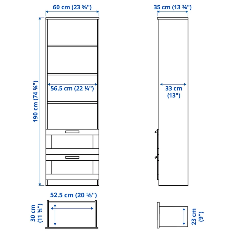 Стеллаж с 2 ящиками - IKEA BRIMNES, 60х190 см, черный, БРИМНЕС ИКЕА (изображение №4)