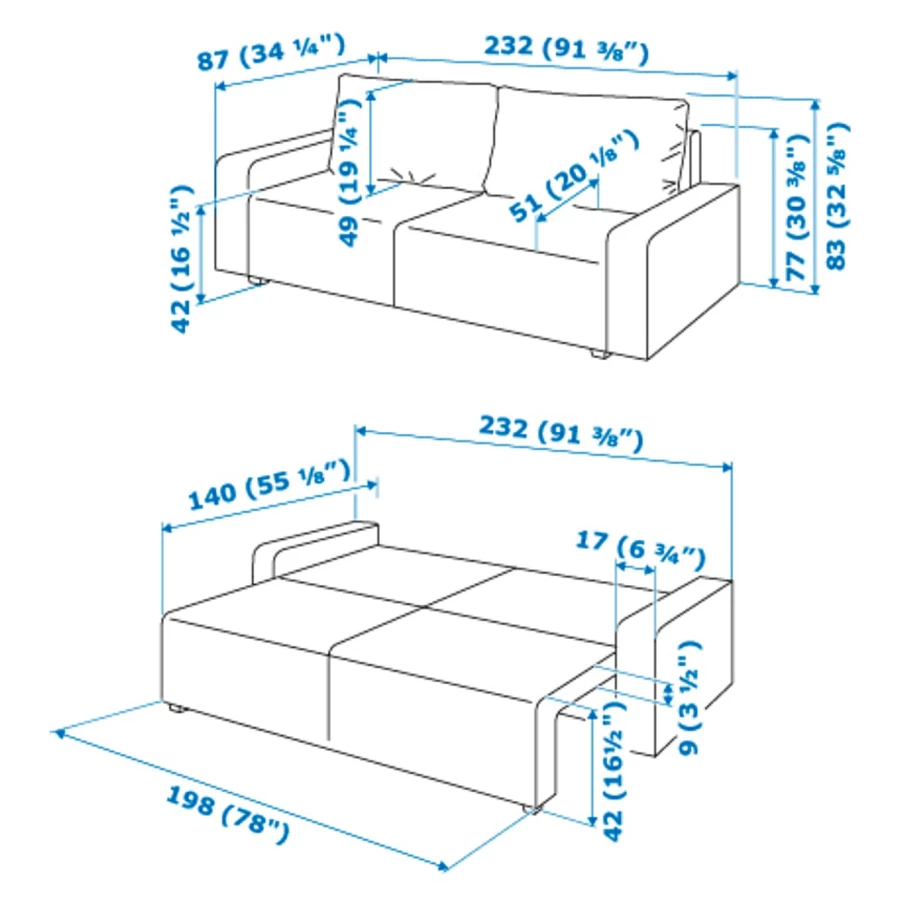 ширина дивана бединге в разложенном виде