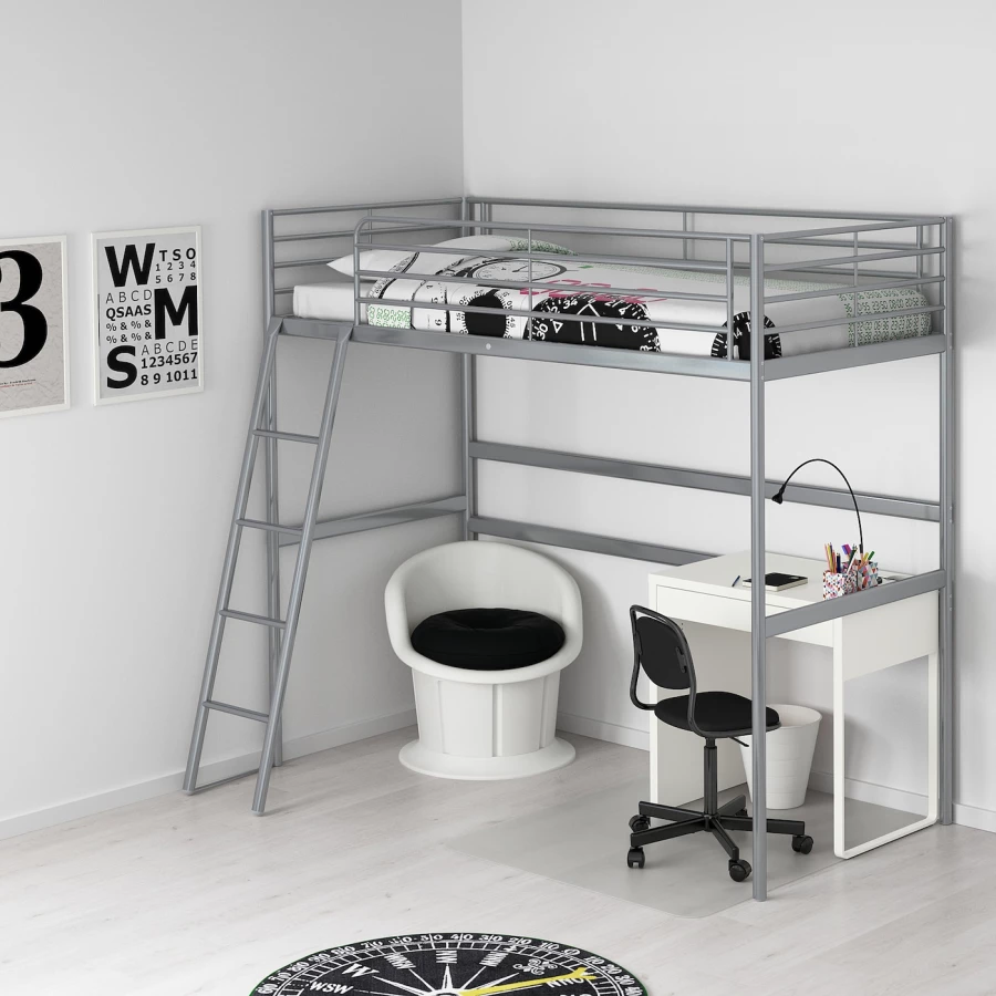 Каркас двухярусной кровати - IKEA SVARTA/SVÄRTA/СВЭРТА ИКЕА, 90x200 см, серебрис