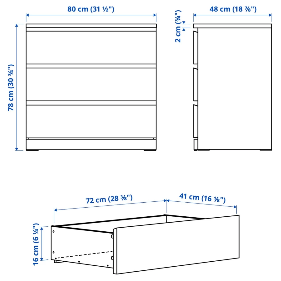 Комод ikea МАЛЬМ 3 ящика