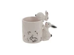 Конфетница с двумя зайцами 14 см белый