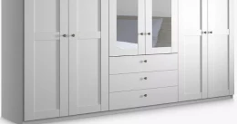 Шкаф распашной 6-ти дверный с зеркалом - аналог IKEA BRIMNES, 50х240х220 см, белый