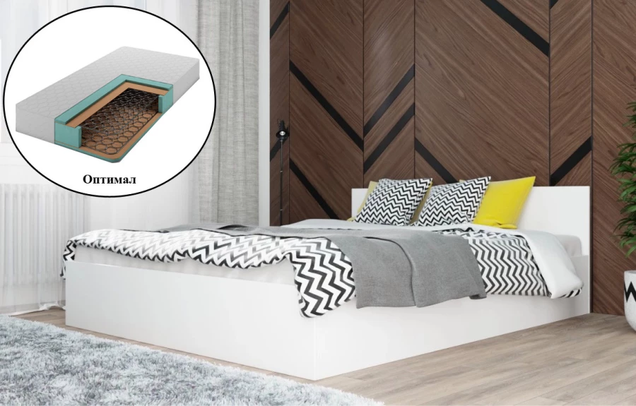 Кровать Морини 160 белая с матрасом Оптимал (изображение №1)
