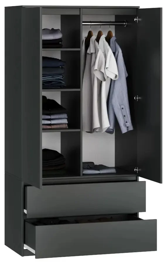 Шкаф распашной - аналог IKEA MALM, 90х180х50 см, графит (изображение №3)