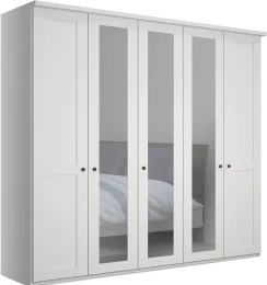 Шкаф распашной 5-ти дверный с зеркалом - аналог IKEA BRIMNES, 50х200х220 см, белый