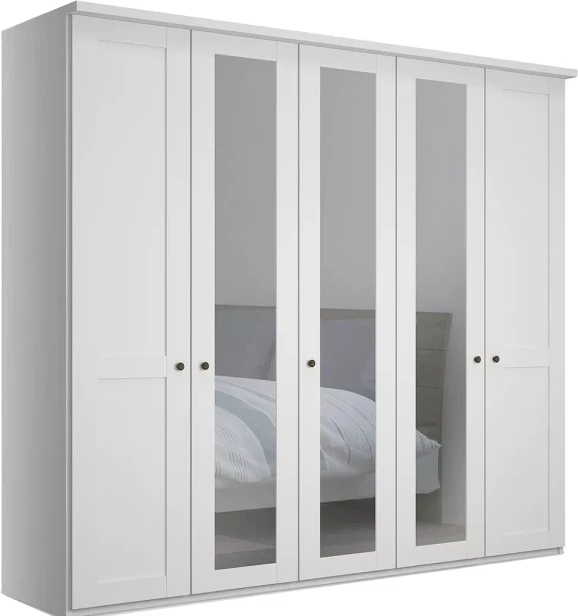 Шкаф распашной 5-ти дверный с зеркалом - аналог IKEA BRIMNES, 50х200х220 см, белый (изображение №1)