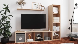 Шкаф для ТВ - аналог IKEA BILLY/BESTA, 189x39x147 см, бежевый