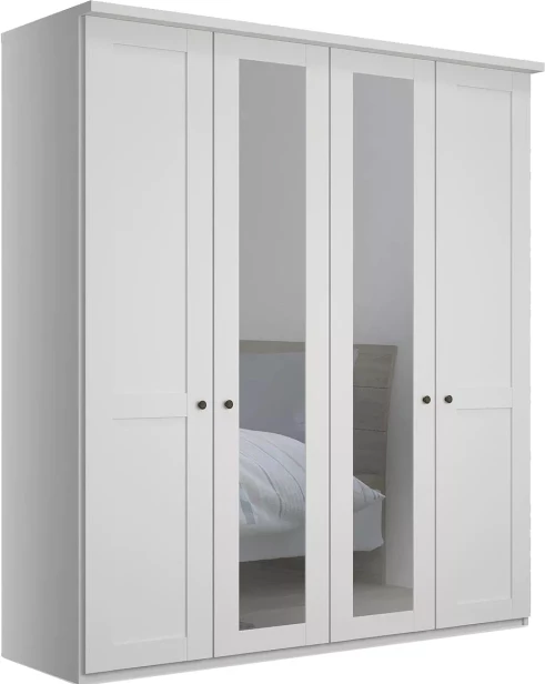 Шкаф распашной 4-х дверный с зеркалом - аналог IKEA BRIMNES, 50х160х220 см, белый (изображение №1)