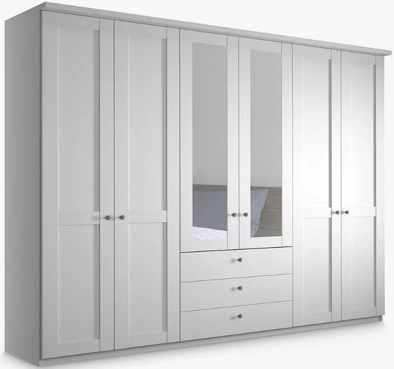 Шкаф распашной 6-ти дверный с зеркалом - аналог IKEA BRIMNES, 50х240х220 см, белый (изображение №1)