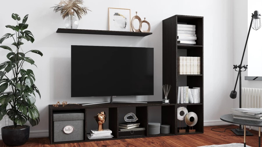 Шкаф для ТВ - аналог IKEA BILLY/BESTA, 189x39x147 см, коричневый (изображение №1)