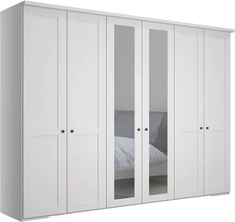 Шкаф распашной 6-ти дверный с зеркалом - аналог IKEA BRIMNES, 50х240х220 см, белый (изображение №1)