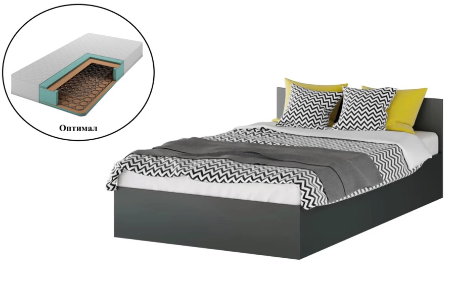 Кровать Морини 120 графит с матрасом Оптимал (изображение №1)