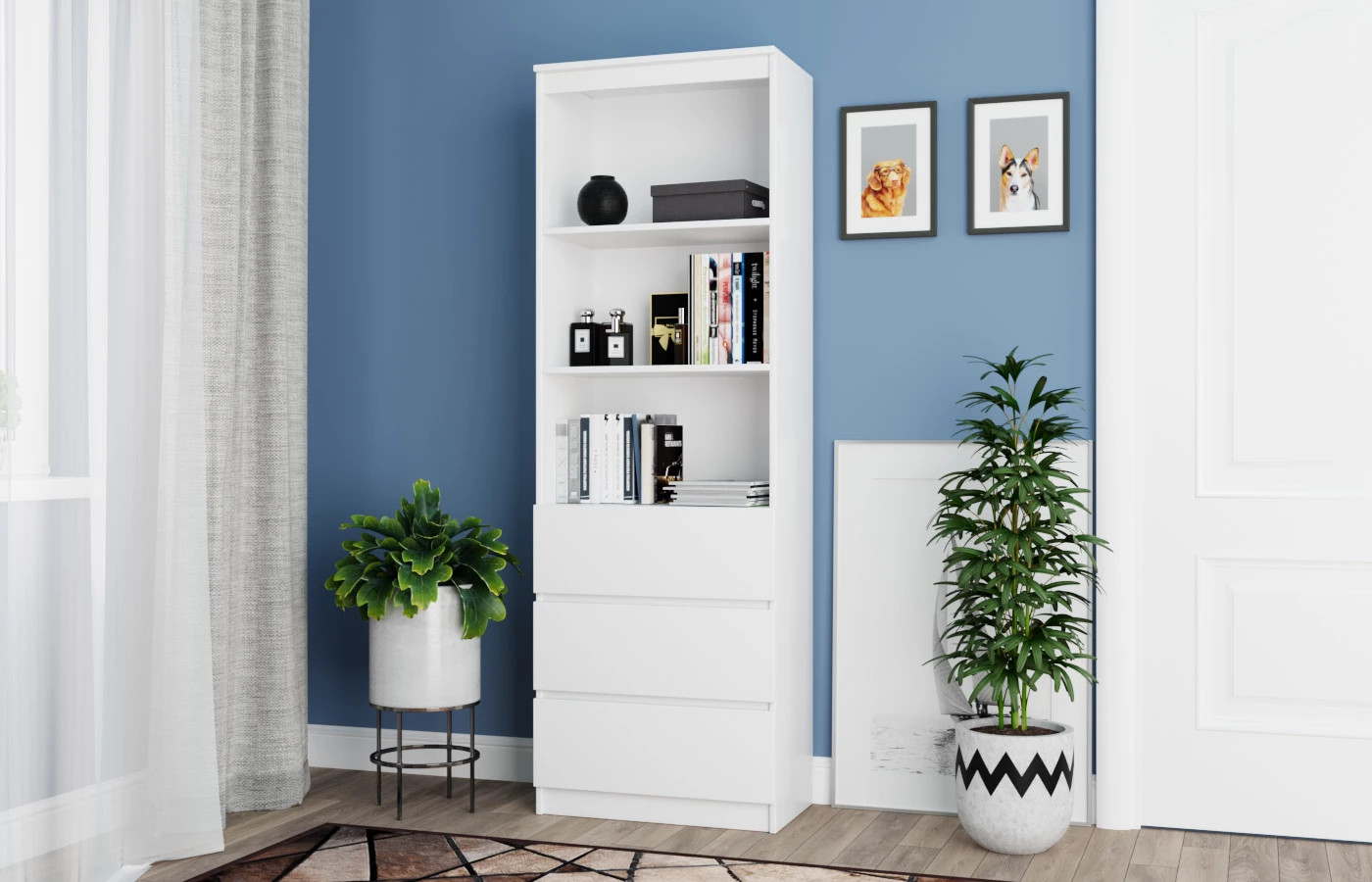 Стеллаж с 3 ящиками - аналог IKEA BILLY, 180х60х35 см, белый