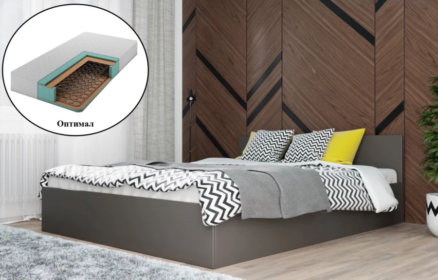 Кровать Морини 160 графит с матрасом Оптимал (изображение №1)