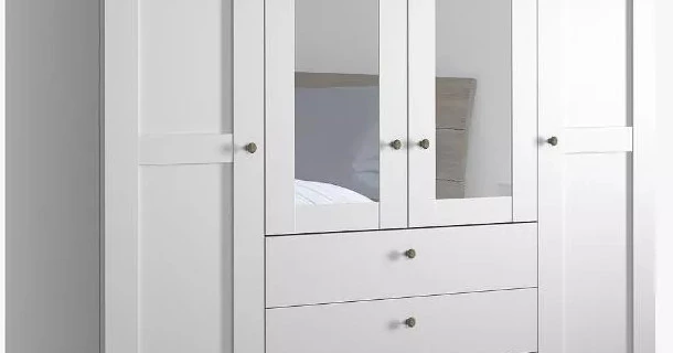 Шкаф распашной 4-х дверный с зеркалом - аналог IKEA BRIMNES, 50х160х220 см, белый (изображение №3)