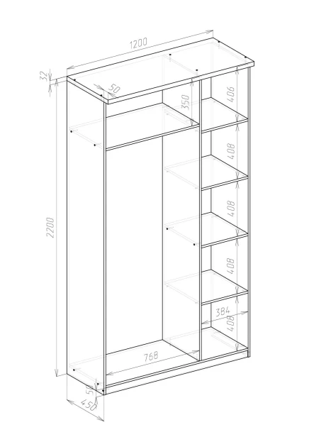 Шкаф распашной 3-х дверный - аналог IKEA BRIMNES, 50х120х220 см, белый (изображение №3)